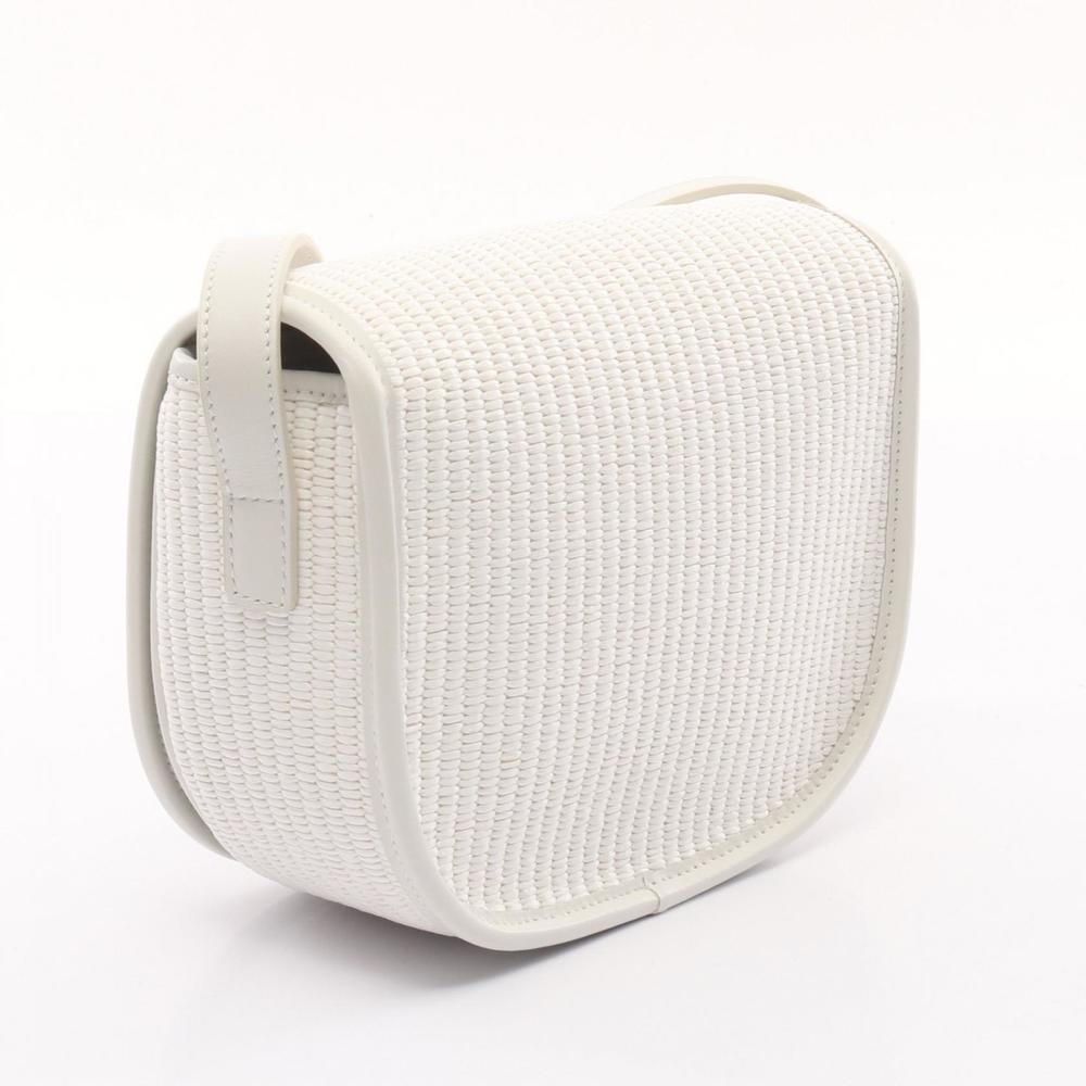Celine Bag Triomphe Straw White Leather Shoulder Cuir Folco